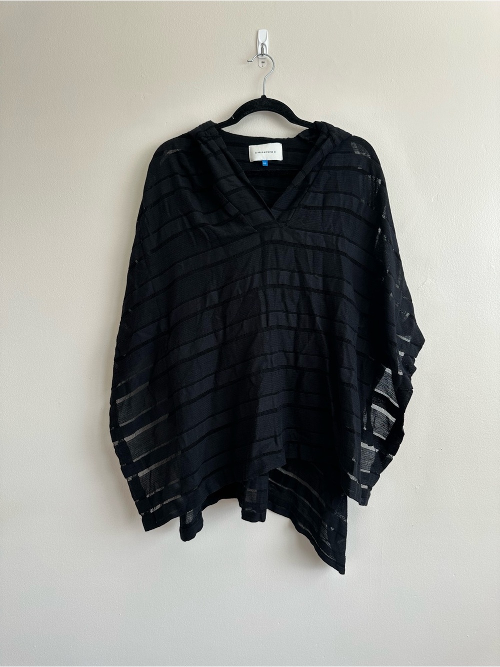 SOLID & STRIPED Black Sheer Stripe V-Neck Poncho Cover Up